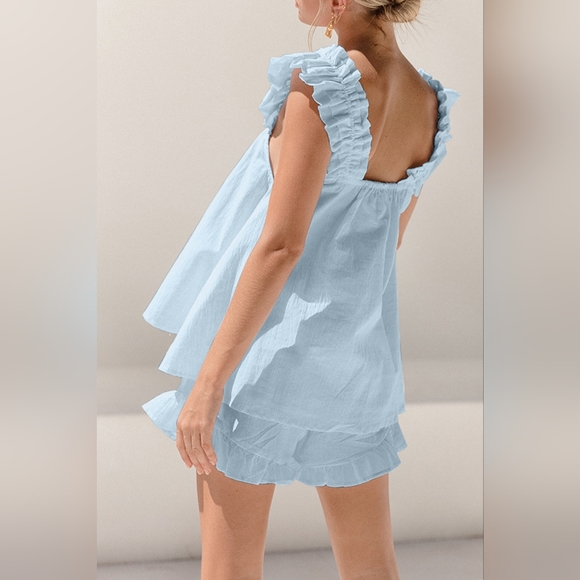 Ruffled Square Neck Top and Shorts Set - Picture 4 of 7